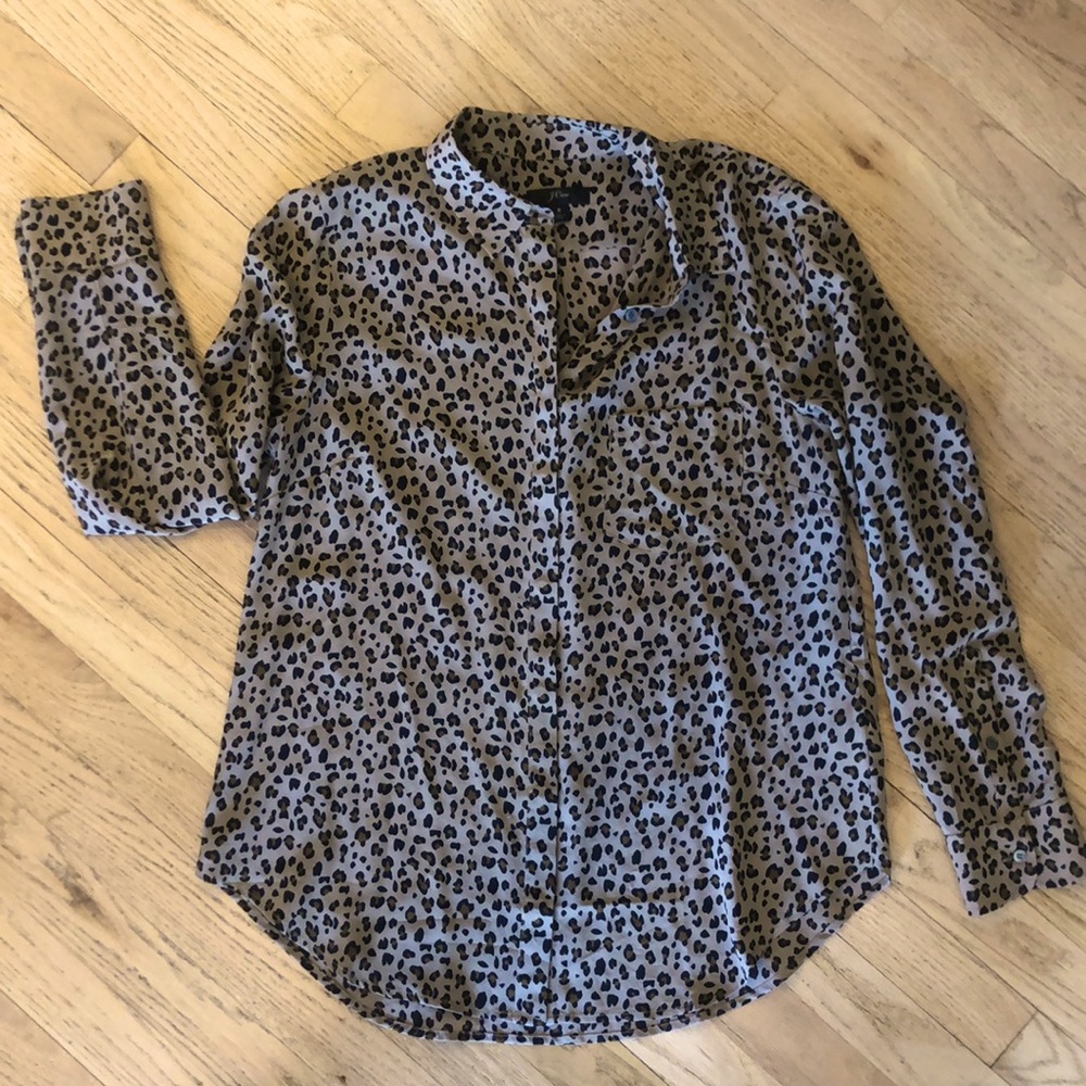 J Crew silk tan leopard print button up shirt 8